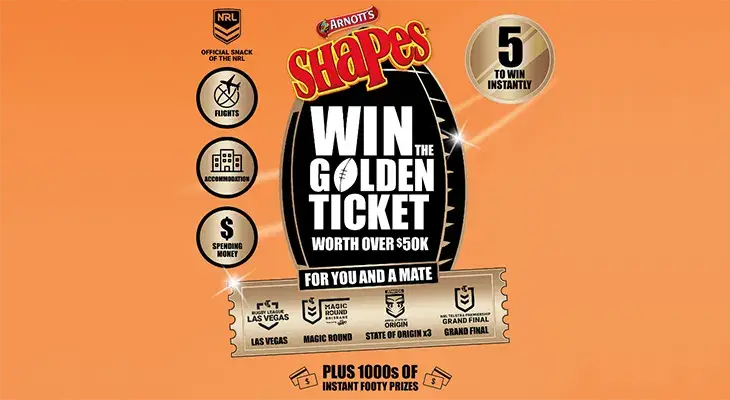 Arnott's Shapes - Win 1 of 5 NRL Golden tickets!