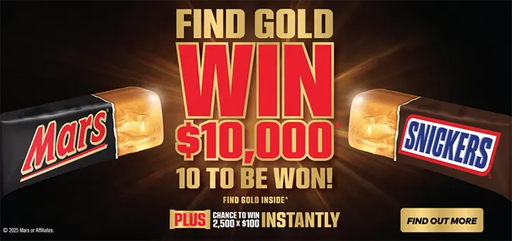 Mars & Snickers Find the Gold Bar Ticket – Win 1 of 10 $10,000 Cash Prizes! Mars & Snickers Find the Gold Bar Ticket - Win 1 of 10 $10,000 Cash Prizes!